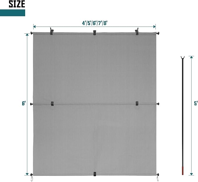Bynbbur 6'W x 5.5'H Outdoor Patio Shades Foldable Roller Blinds, 220 GSM Sun Shade Roll Up Porch Screens Exterior Shade Cloth for Deck Pergola Backyard, Light Gray