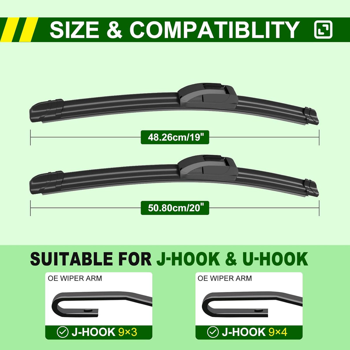 OEM Quality 20in + 19in Premium All-Season Windshield Wiper Blades for Original Equipment Replacement(Set of 2)