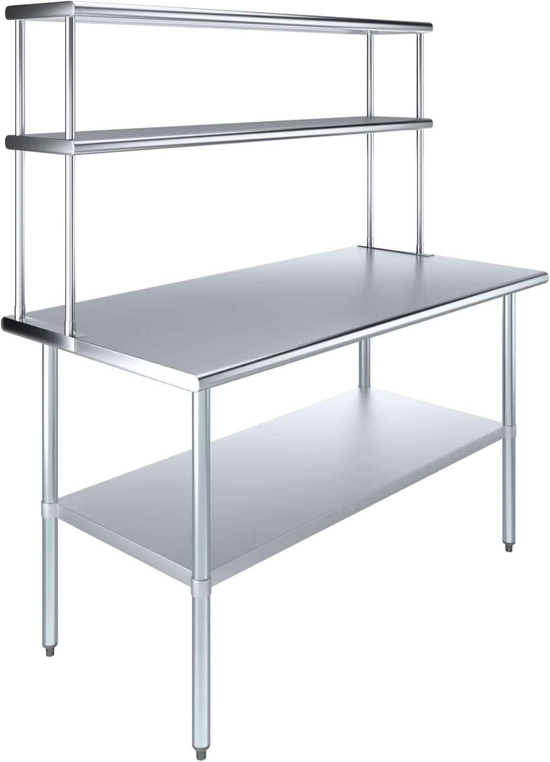 Amgood Stainless Steel Work Table Double Tier Overshelf | Metal Kitchen Prep Table & Shelving Combo (30" x 60" Work Table + 12" Overshelf)