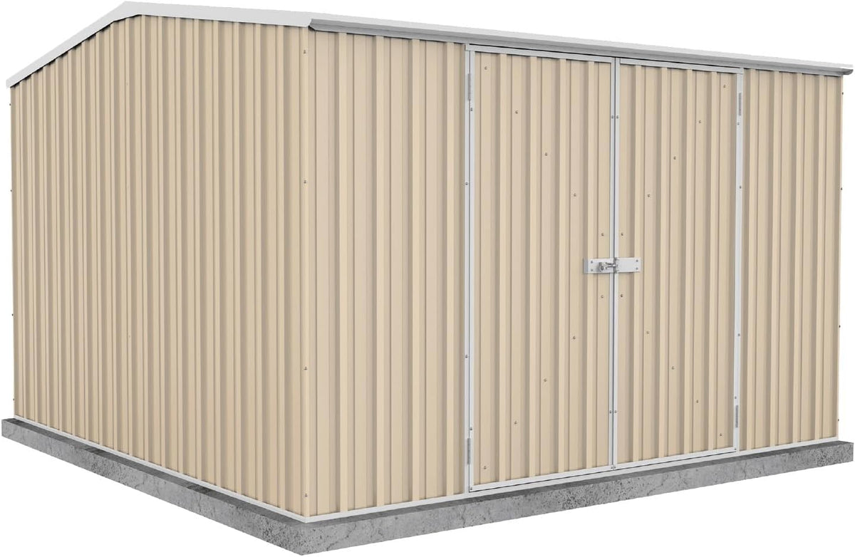 Absco Premier Storage Sheds, 10'x10' Metal Garage, DIY Backyard Shed, Utility Tool Storage, Weather & Wind Resistant Aluminum Panels & Steel Frame, Maintenance-Free, 12 Year Warranty, Classic Cream