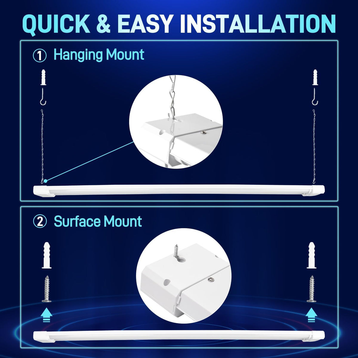 hykolity 1 Pack 4FT Linkable LED Shop Light for Garage, 6500lm, 4FT 60W Utility Light Fixture, 5000K Daylight LED Workbench Light with Plug, Hanging or Surface Mount, White - ETL
