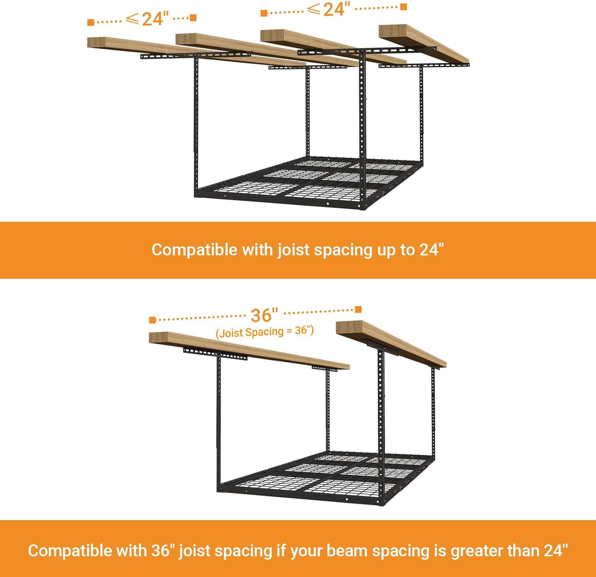 3x6ft Overhead Garage Storage Rack, Heavy Duty Metal Ceiling Shelf, 22'' to 40" Adjustable Dropdown, 450lbs Loading Weight Capacity, Black