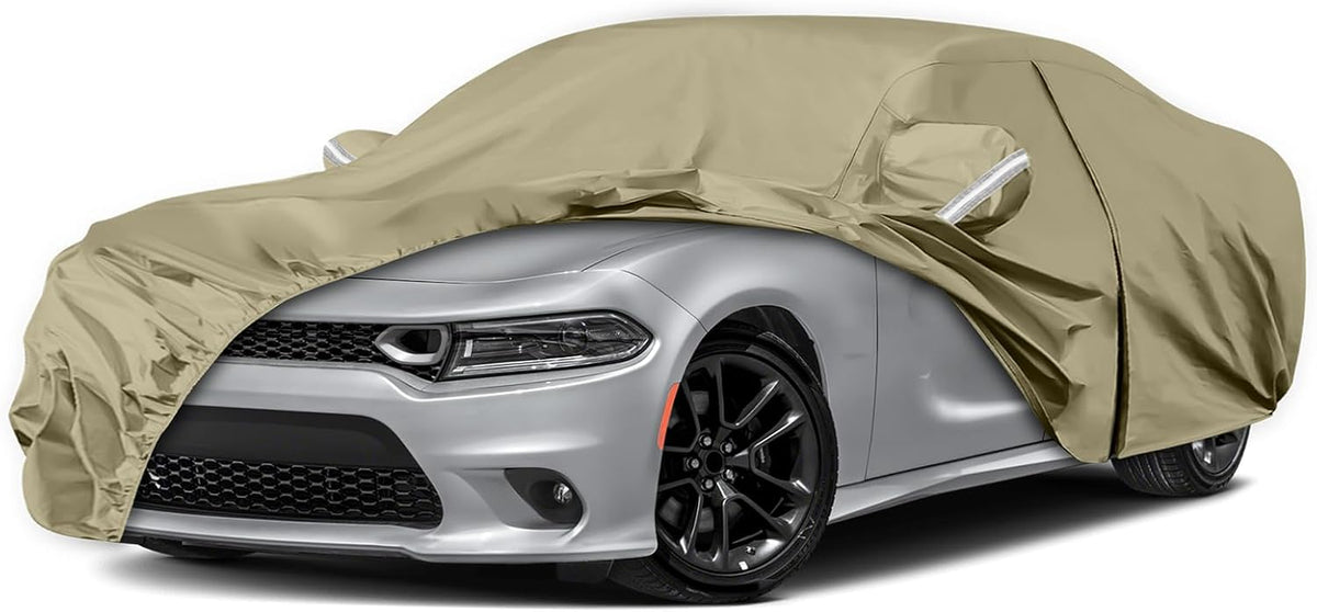 Waterproof Car Covers Replace for 2006-2025 Dodge Charger/Chrysler 300 300C, Multilayer Heavy Duty with Cotton Liner All Weather Car Cover with Zipper Door, Windproof Bands for Snow Rain Protection