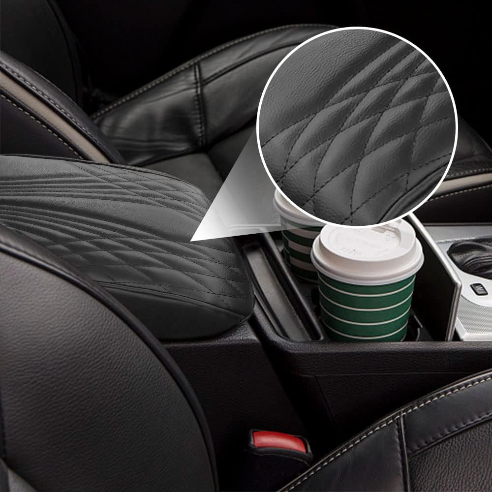 2025 Upgrade Universal Style Memory Cotton Car Armrest Box Pad,New Leather Car Armrest Box Pad Car Center Console Cover Pad,Vehicle Seat Box Cushion Protector for SUV Truck (Beige, Wave Pattern)