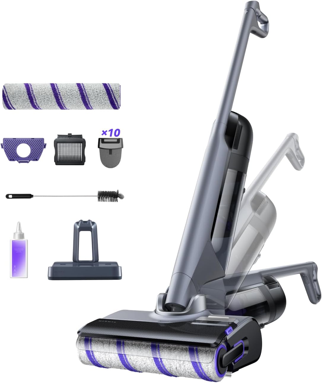 NARWAL S30 Pro Wet Dry Vacuum Cleaner with 20000Pa Suction, Cordless Vacuum Mop for Hard Floors, Tangle-Free Hair-Cutting, 180° Lie Flat, 194°F Self-Cleaning, Disposable Waste Bag, Edge Cleaning