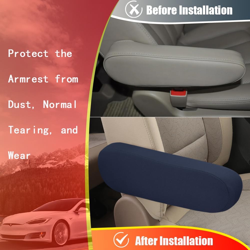 2PC Car Front Seat Armrest Covers,Universal Size Seat Arm Rest Cover,Flat Cloth Fabric Armrest Cover,Car Interior Accessories(Navy Blue,1Pair)