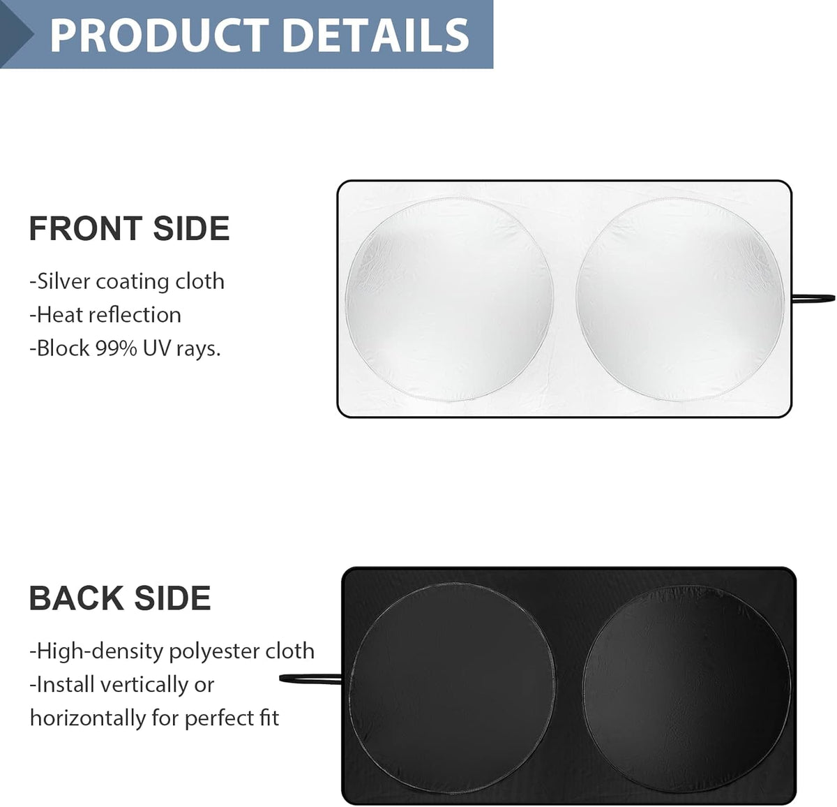 Windshield Sun Shade with Storage Pouch for SUVs, Durable 190T Polyester Sun Shield for Front Window, Portable Carry Car Accessories, Standard (63 inches x 34 inches)