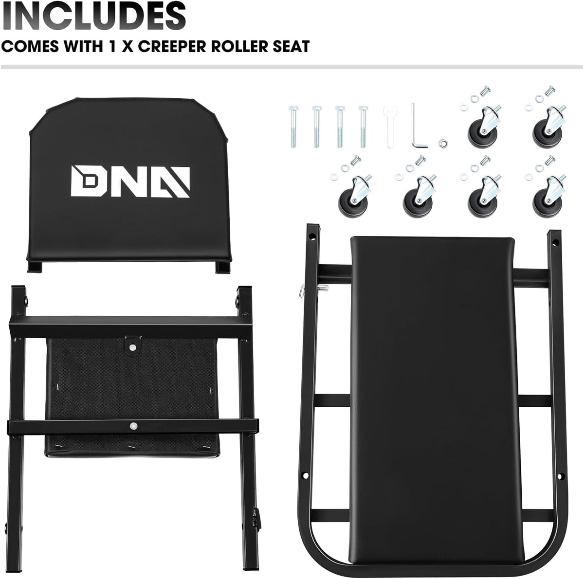 DNA MOTORING 40 Inches Folding 2 in 1 Rolling Z Creeper, Adjustable Roller Garage Chair Lay Down or Sit, 6 Pcs 2" Casters, 150kg Weight Capacity, Black, TOOLS-00494