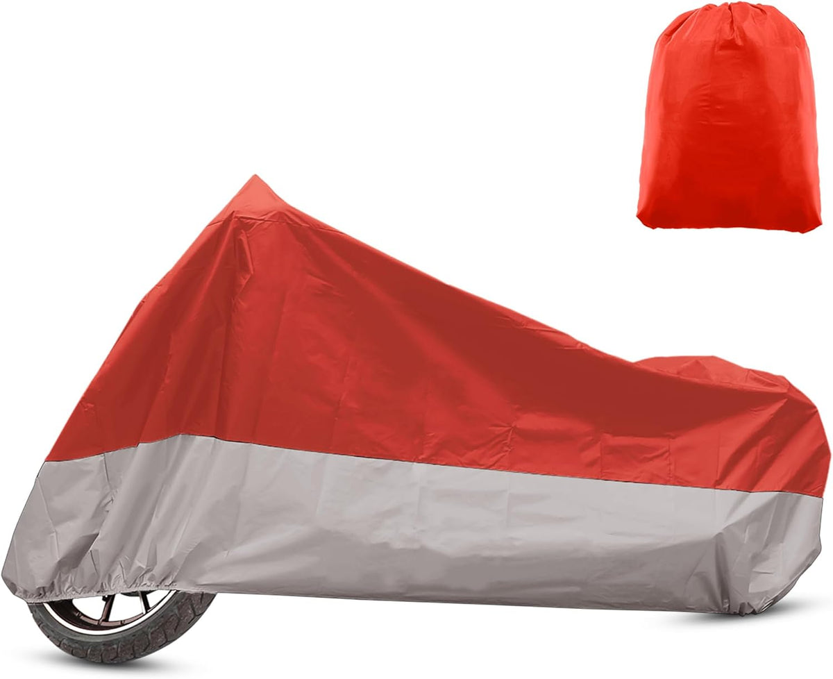 X AUTOHAUX Motorcycle Cover for Harley Davidson for Honda for Suzuki All Season Waterproof Sun Outdoor Protection Motorbike Cover Fits Up to 116.14'' Motorcycles Cover XXXL Red Silver Tone