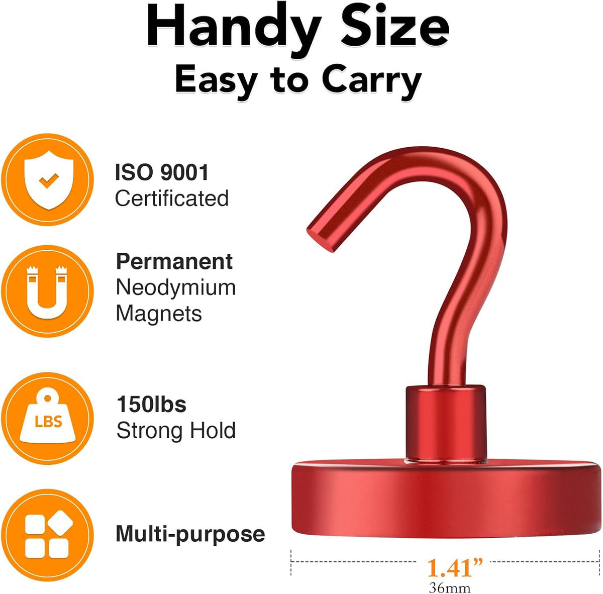 MIKEDE Magnetic Hooks Heavy Duty, 150LB Strong Magnet with Hook for Fridge, Super Neodymium Strength Industrial Hooks for Hanging, Magnetic Hanger for Toolbox, Cruise, Grill(Red,10 Pack)