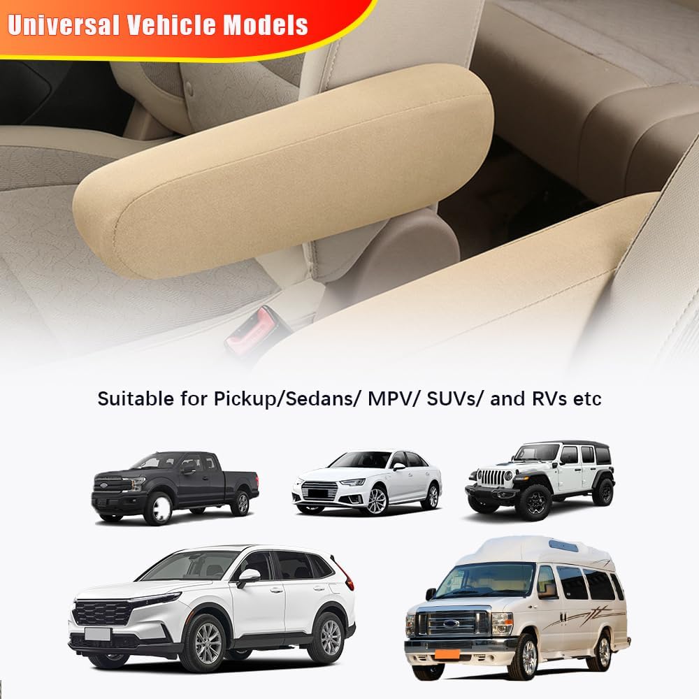 2PC Car Front Seat Armrest Covers,Universal Size Seat Arm Rest Cover,Flat Cloth Fabric Armrest Cover,Car Interior Accessories(Beige,1Pair)