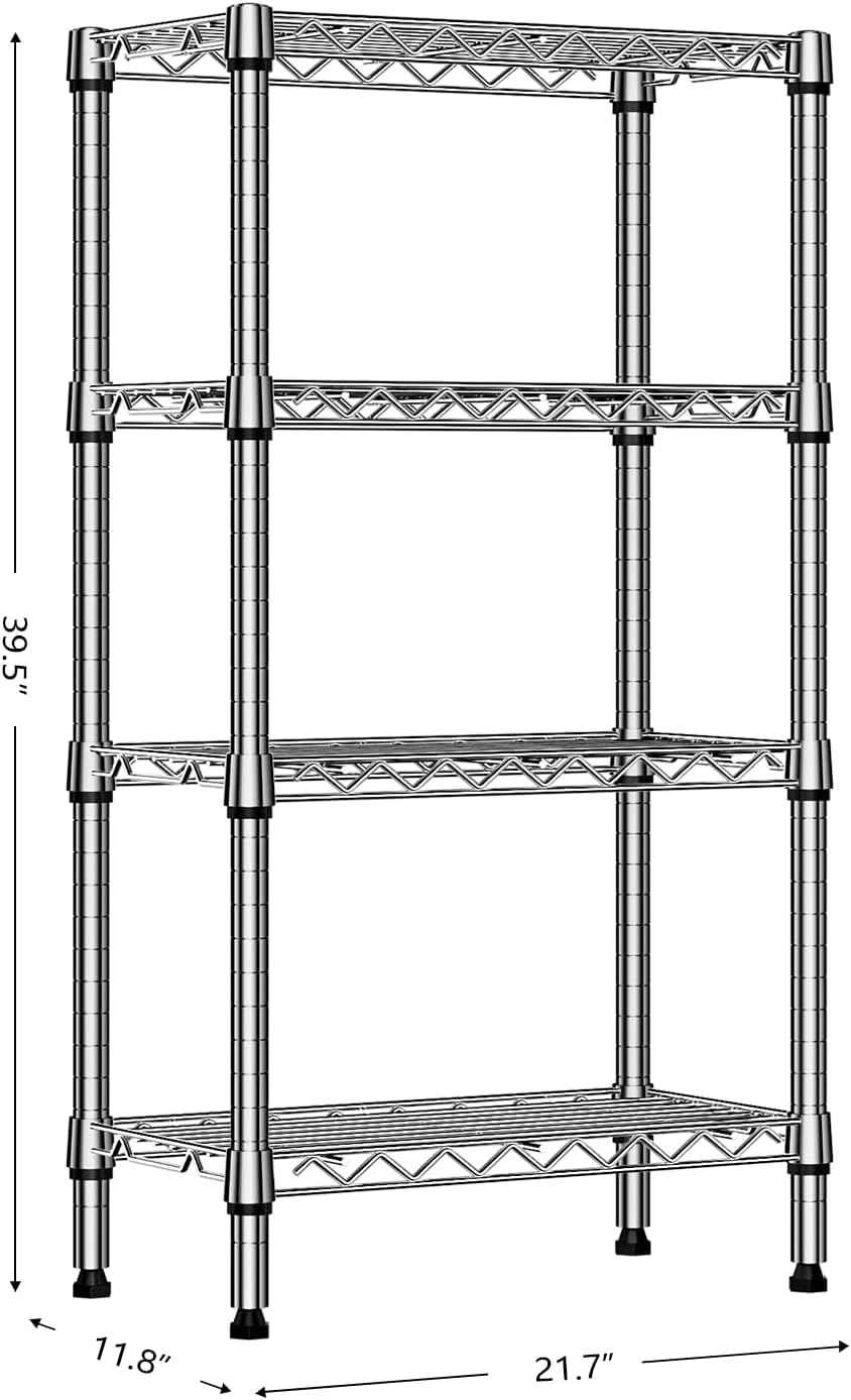 1000 lbs 4 Tier Shelf Metal Storage Shelves Wire Rack Closet Organizers with PP Board for Garage Kitchen Bathroom Laundry Chrome 11.8" D x 21.7" W x 39.5" H