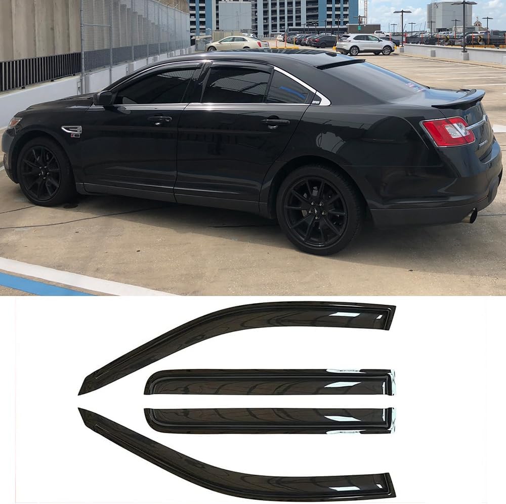94194 Side Window Visors Wind Vent Deflector,4pcs Outside Mount Tape-On Nice Sun Rain Guards Set for 2010-2019 Ford Taurus