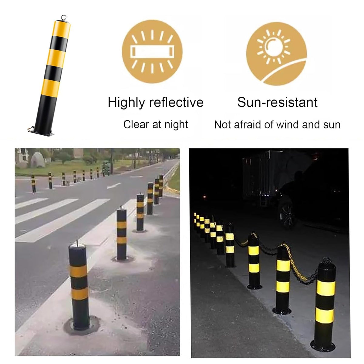 Steel Safety Bollard Post, with Lock Bollard Post Removable Security Posts, Parking Bollards, Parking Barriers Concrete, Powder Coat, for Parking Lot, Driveway and Sidewalk(Black (3pcs),75cm/29.5in)