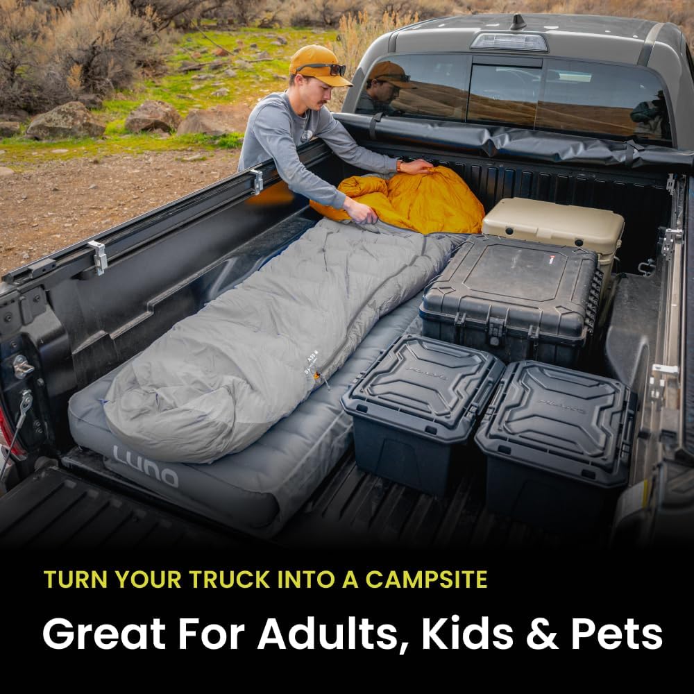 Luno AIR 6ft Truck Bed Mattress Car Camping - Tailored 2nd & 3rd Gen Tacoma Support | Sleeps 2 People up to 6ft Tall