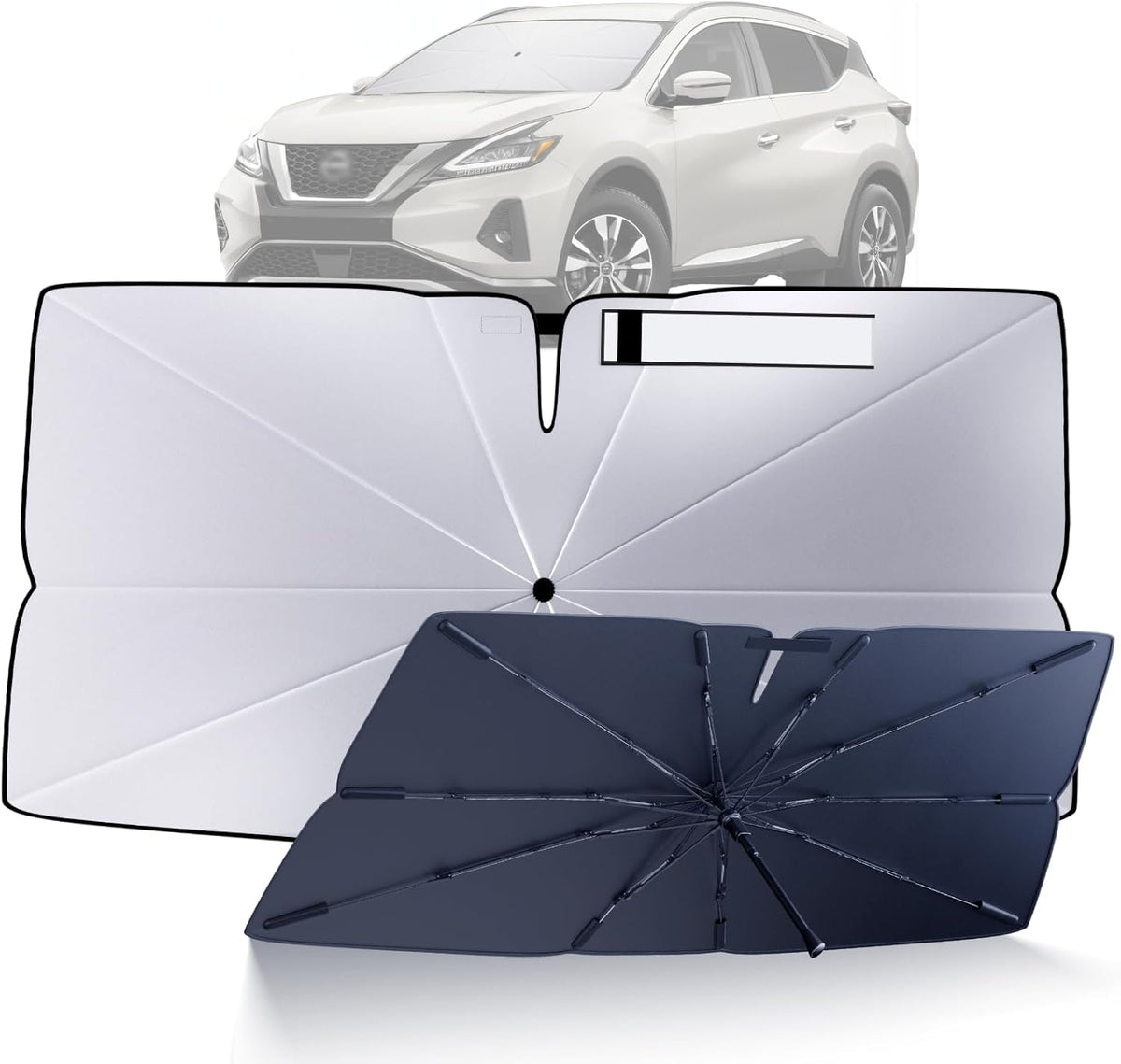 Windshield Sun Shade Umbrella: Custom Fit for 2015-2024 Nissan Murano S/SV/SL/Platinum (Z52) - Foldable Front Window Sunshade, UV & Heat Protection, Keeps Mid-Size Crossover SUV Cool