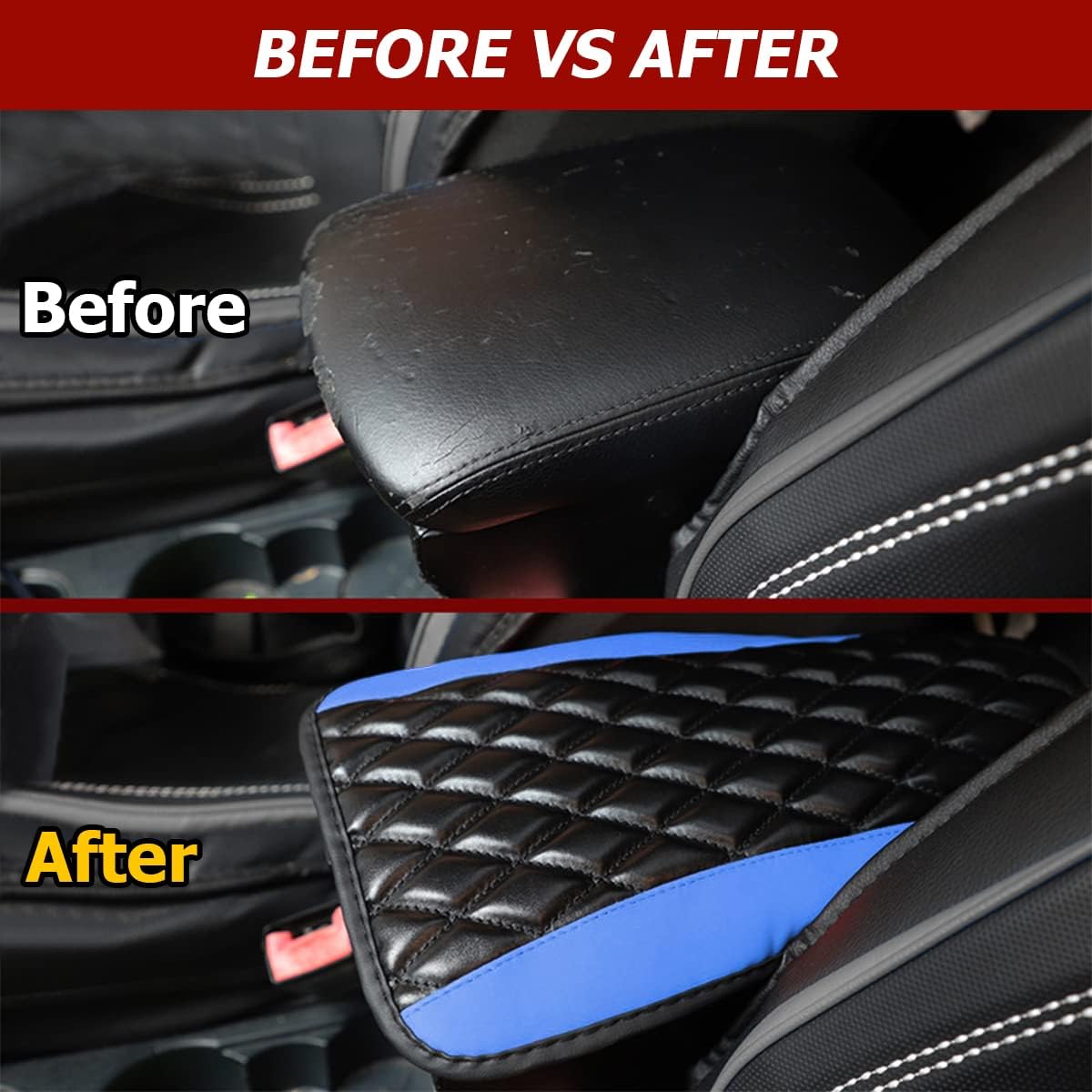 Car Center Console Cushion Pad, Universal Leather Waterproof Armrest Seat Box Cover Protector,Comfortable Car Decor Accessories Fit for Most Cars, Vehicles, SUVs (Blue)