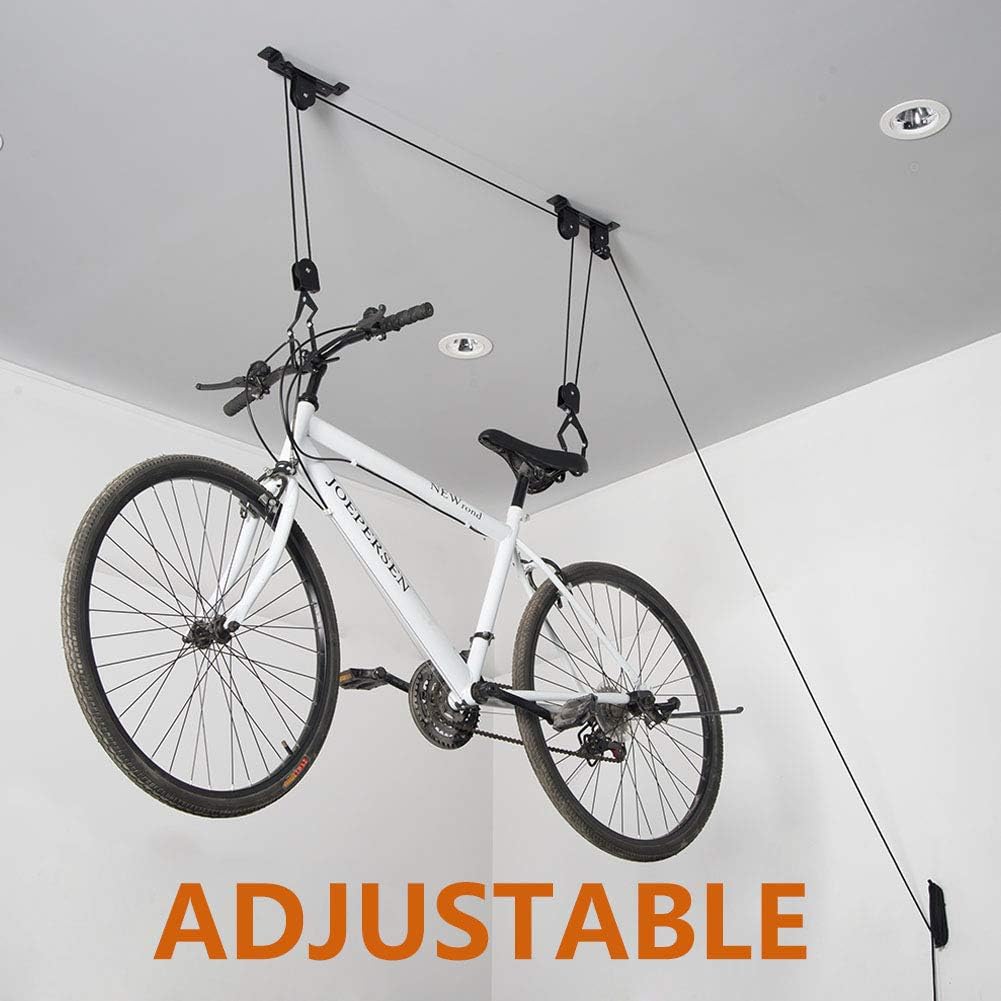 Wallmaster Ceiling Bike Mount Hanger, Bike Ceiling Lift Hoist, Bike Pulley System for Garage, Indoor Bicycle Hooks, 2 pack