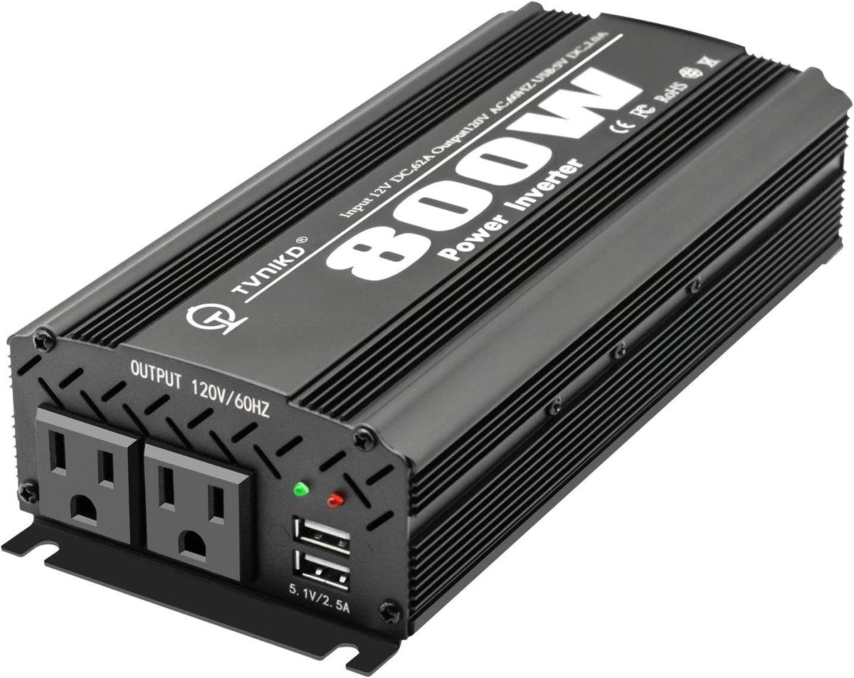 800W Power Inverter DC 12V to AC(2 Outlets) 110V Car Inverter Adapter Converter with 2.1A Dual USB Charging Ports for RV Camping Travel