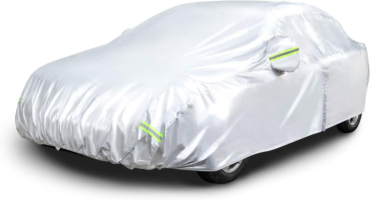 Amazon Basics Silver Weatherproof Car Cover - 150D Oxford, Sedans up to 190"