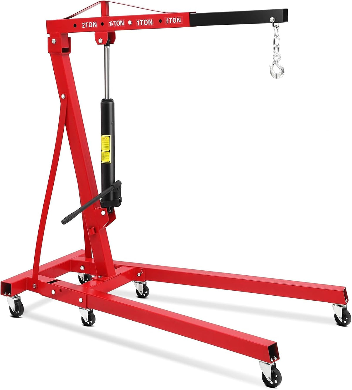 2 Ton Engine Hoist, Hydraulic Cherry Picker Engine Hoist Lift, 4400LBS Heavy Duty Crane Lifter with 6 Casters and Telescopic Boom, Foldable & Portable Design, for Garage, Workshop, Warehouse (Red)
