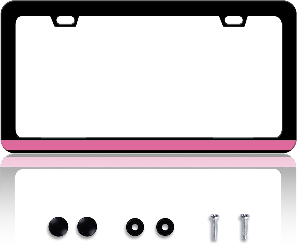 Breast Cancer Awareness License Plate Frame Pink Ribbon License Plate Frames Personalise Stainless Steel Funny Design Compatible With Standard License Plate Holder For Usa Canada 6 X 12 In With Screws