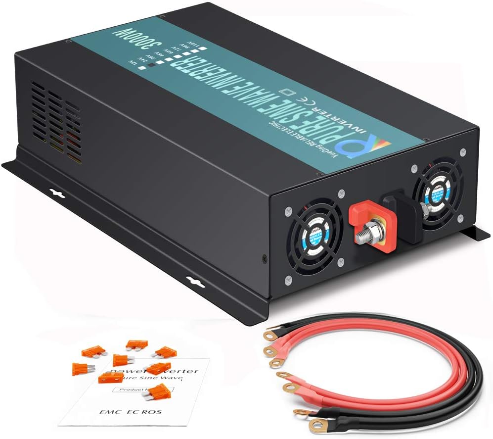 WZRELB 3000W 12V Pure Sine Wave Solar Power Inverter DC AC Converter (RBP300012W),Black