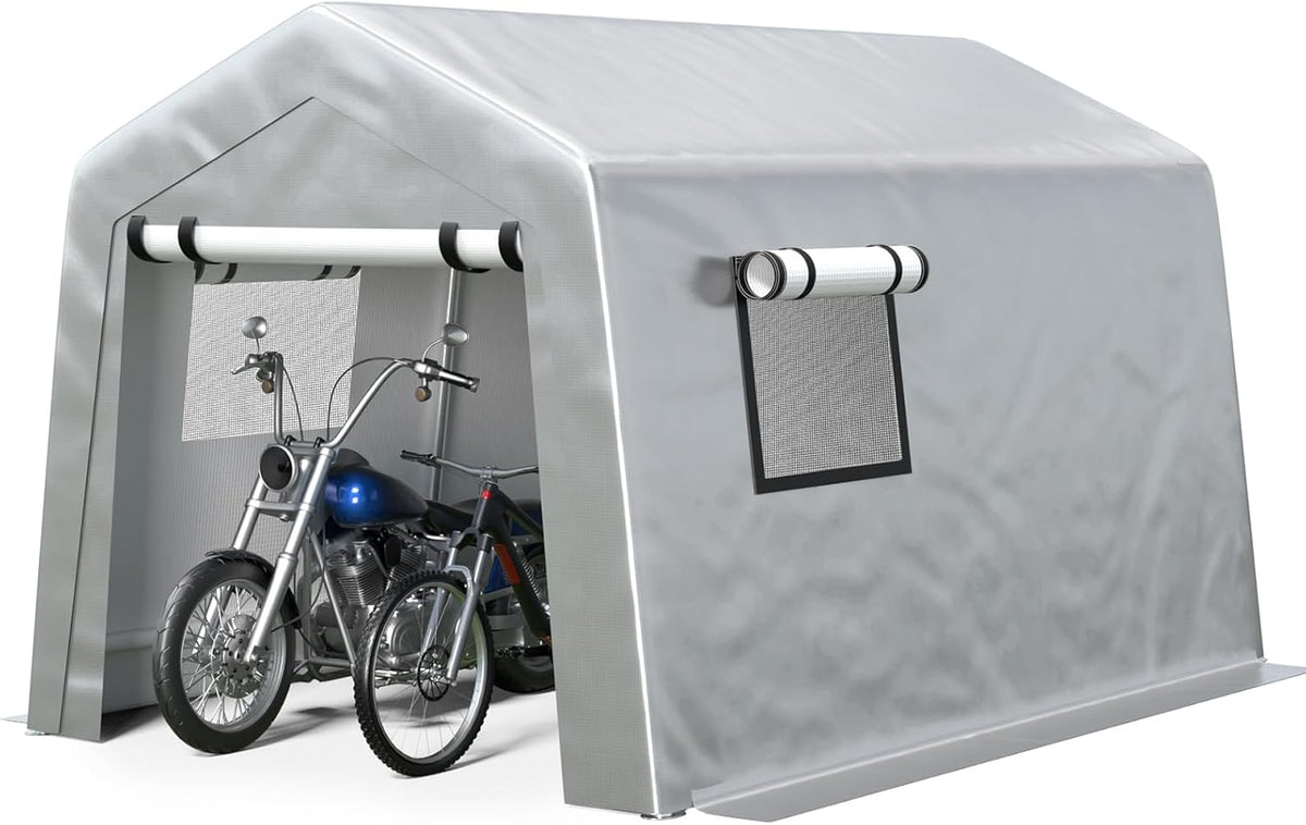 8x10 ft Carport Heavy Duty Tent with Roll-up Windows, Portable Garage with Galvanized Steel Tubes, Car Canopy All-Season Tarp for Car Boat Truck Motorcycle