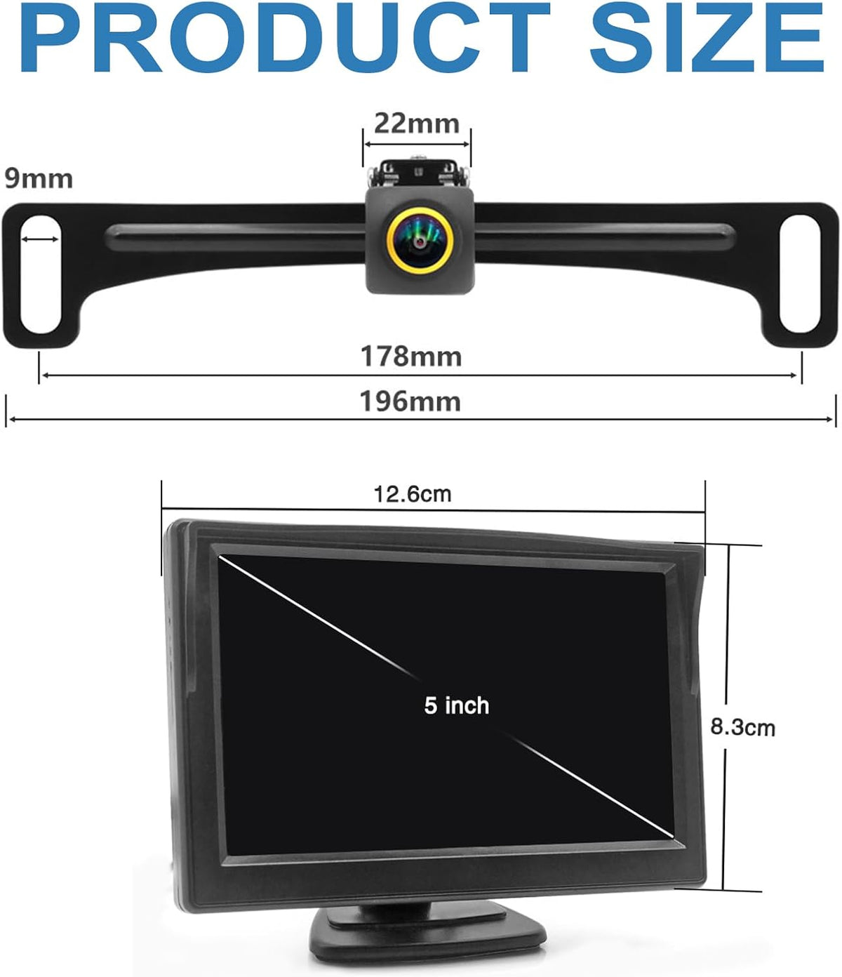 Wired Backup Camera for Truck 5 '' AHD 1080P Front Rear View Monitor KIT 2K IP67 Waterproof Night Vision Reverse Camera for CAR, License Plate Back UP Reverse Camera for 12V Cars Sedan Truck Van SUV