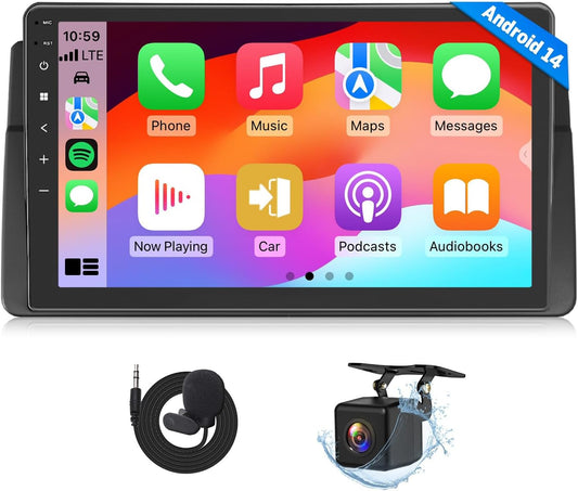 Eonon Car Stereo for BMW 3 Series 325i 330i M3 (E46) 1998-2006, Android 14 Wireless CarPlay Stereo, 9 Inch Touchscreen Android Auto Radio, Bluetooth/SWC/GPS, 3+32G - E46X7