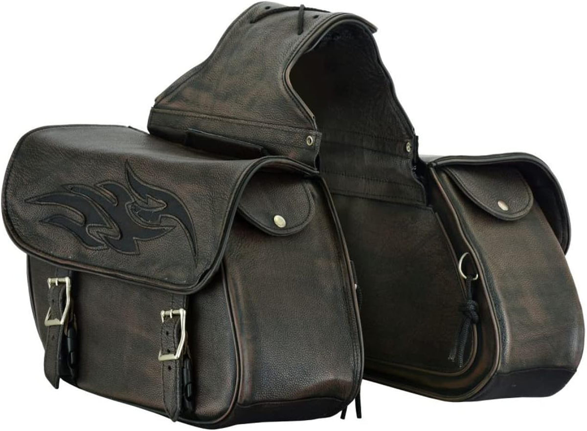 GARGOYLE BELLS Motorcycle Saddle Bags Leather Motorcycle Luggage Bag with Gun Holsters For Softails Sportsters and Choppers Waterproof Luggage Bags For Motorcycle