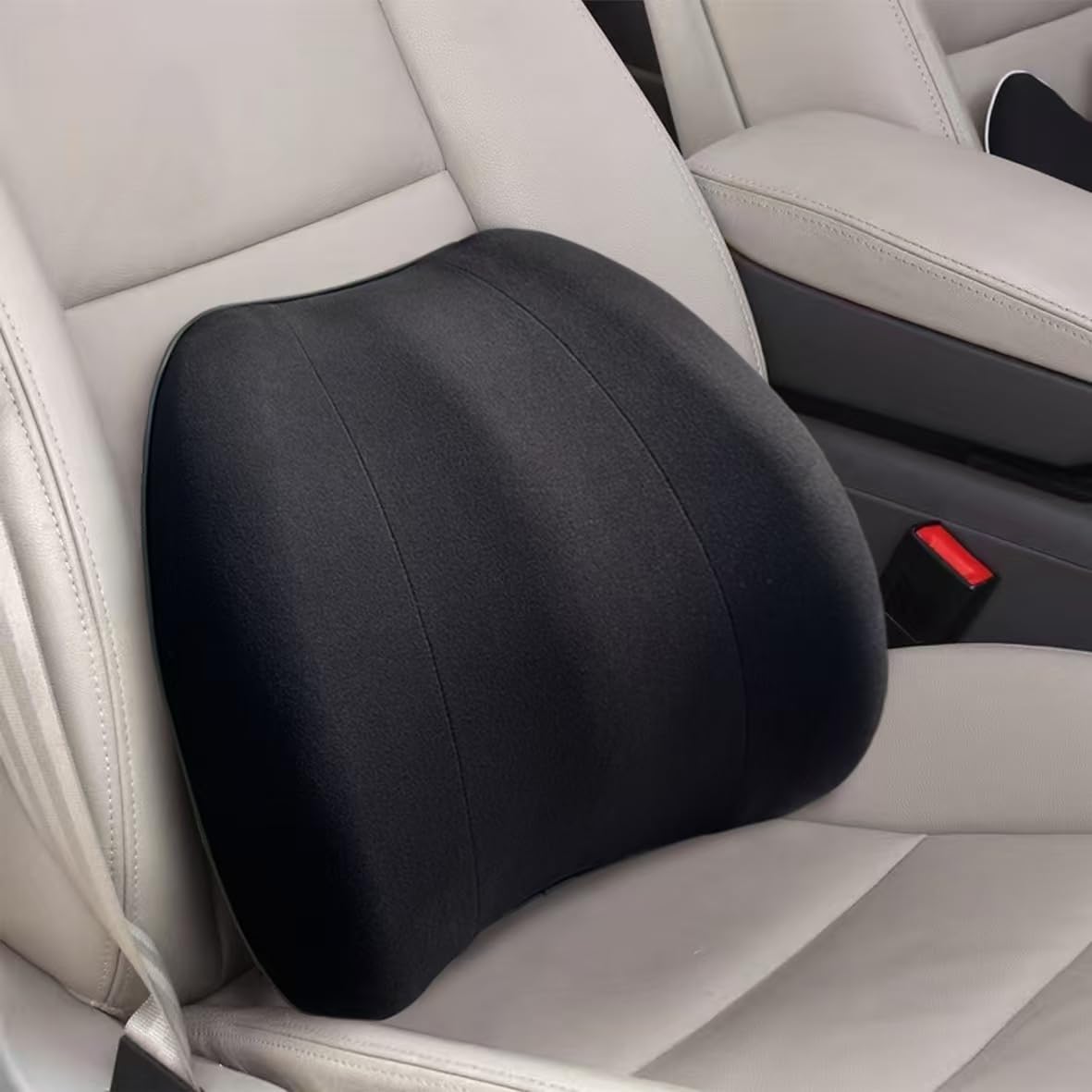 Really Plush Lumbar Support Pillow for Car Seat, Perfectly Balanced 100% Memory Foam Lumbar Pillow - Breathable Removable Cover & Ergonomic Design, Back Pillow for Back Pain Relief(Black, 1PC)