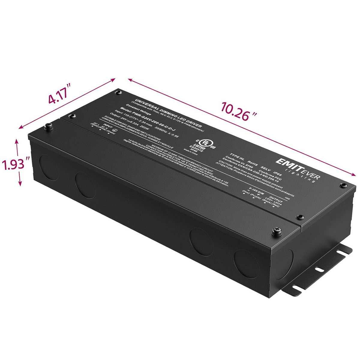 EMITEVER Dimmable Led Driver, 200W AC 110V-277V to DC 24V Transformer, 5-in-1 Dimming: ELV/MLV/TRIAC / 0-10V / 1-10V / 10V PWM/Potentiometer, Waterproof IP67 and UL Listed