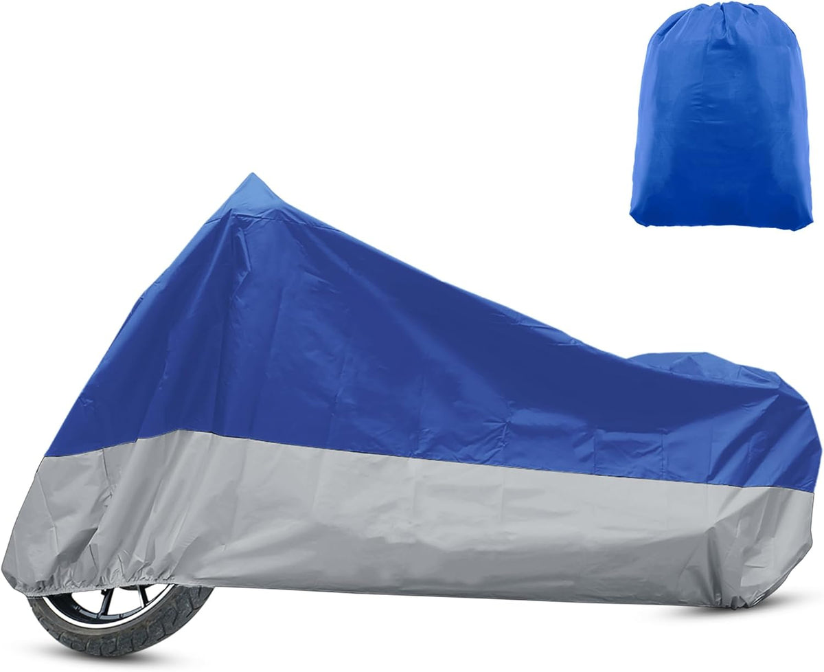X AUTOHAUX Motorcycle Cover for Harley Davidson for Honda for Suzuki All Season Waterproof Sun Outdoor Protection Motorbike Cover Fits Up to 116.14'' Motorcycles Cover XXXL Blue Silver Tone
