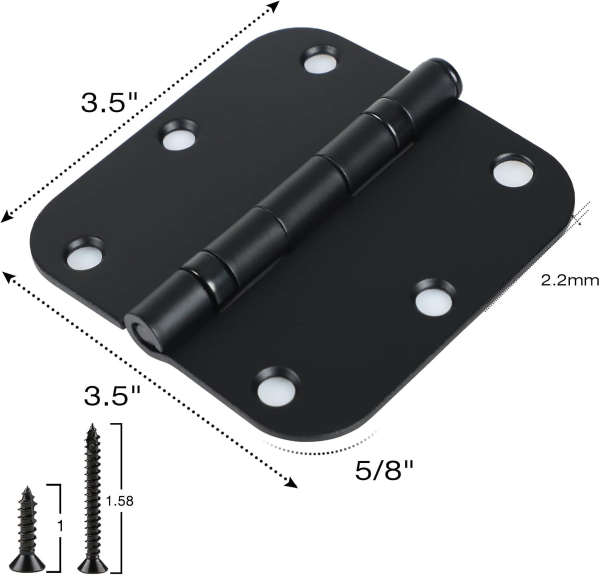 3 Pack Rounded Matte Black Door Hinges 3.5 Inch 5/8" Radius No Squeak Ball Bearing Interior 3-1/2"Flat Iron Bifold Residential Standard Bedroom Indoor for Doors 3 ½" Hardware Control House Home Decor