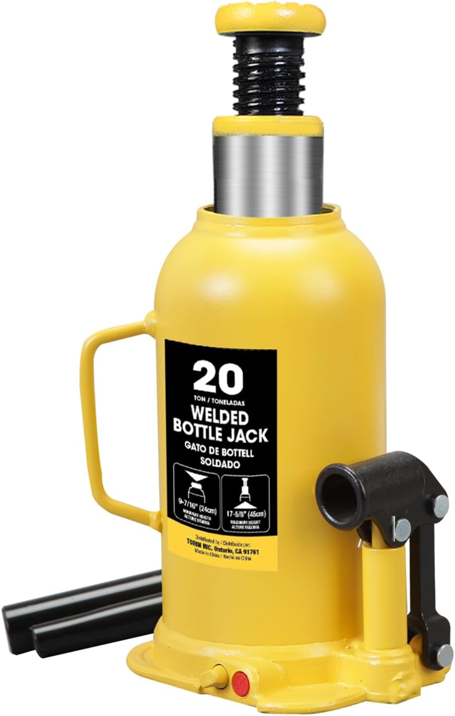 YELLOW JACKET 20 Ton Bottle Jack All Welded Hydraulic Jack with 2-Section Long Handle, for Car, Pickup Truck, Truck, RV, Auto Repair, Industrial Engineering