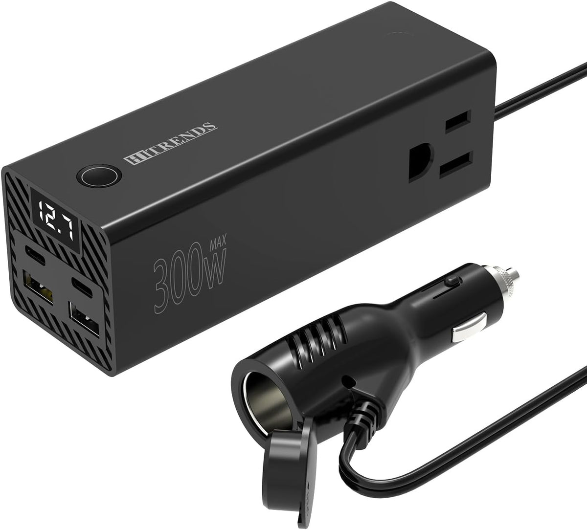 HITRENDS 300W Car Power Inverter Dual DC 12V to 110V AC Car Power inverters with PD 36W USB-C & 24W USB-A, Car Plug Converter with Switch and Current LCD Screen