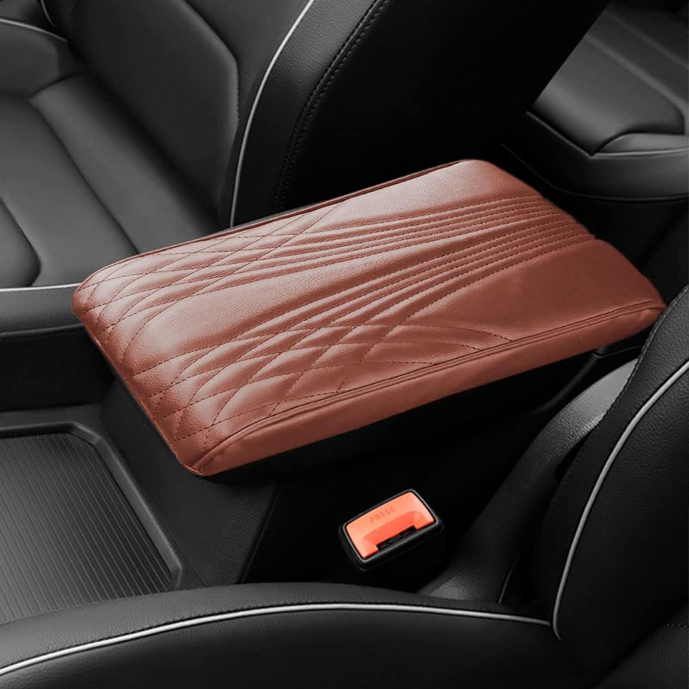 2025 Upgrade Universal Style Memory Cotton Car Armrest Box Pad,New Leather Car Armrest Box Pad Car Center Console Cover Pad,Vehicle Seat Box Cushion Protector for SUV Truck (Coffee, Angle Pattern)