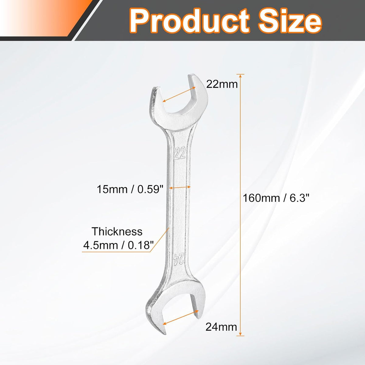HARFINGTON Double Open End Wrench 22mm x 24mm Metric 15 Degree Offset Angle Small Flat Head Wrench Galvanizing Open Ended Spanner for Automotive Repair Furniture Assembly