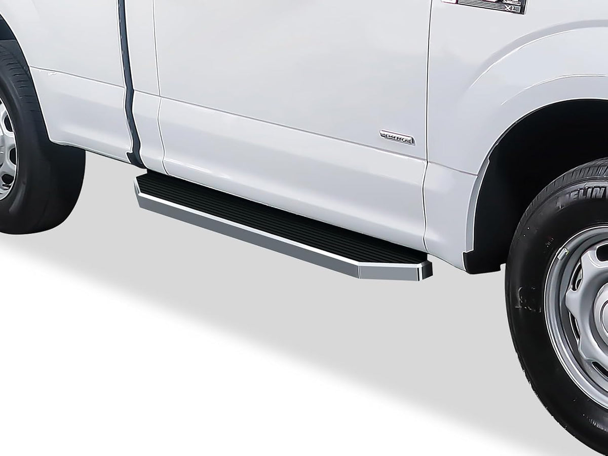 APS 6in 304 Stainless Steel (Polished Flat Style) Running Boards Side Bars Side Steps Compatible with Ford F150 2015-2025 Regular Cab & F-250 F-350 Super Duty 2017-2025