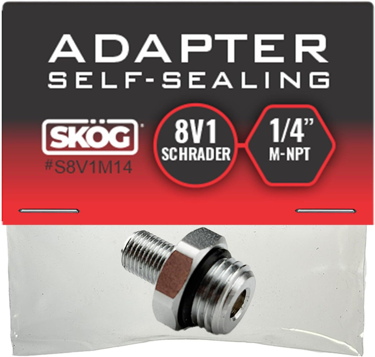Self-Sealing Tire Inflator Adapter (1 Pack) – 1/4” NPT Male to Schrader Valve, Leak-Free O-Ring, No Tape Needed