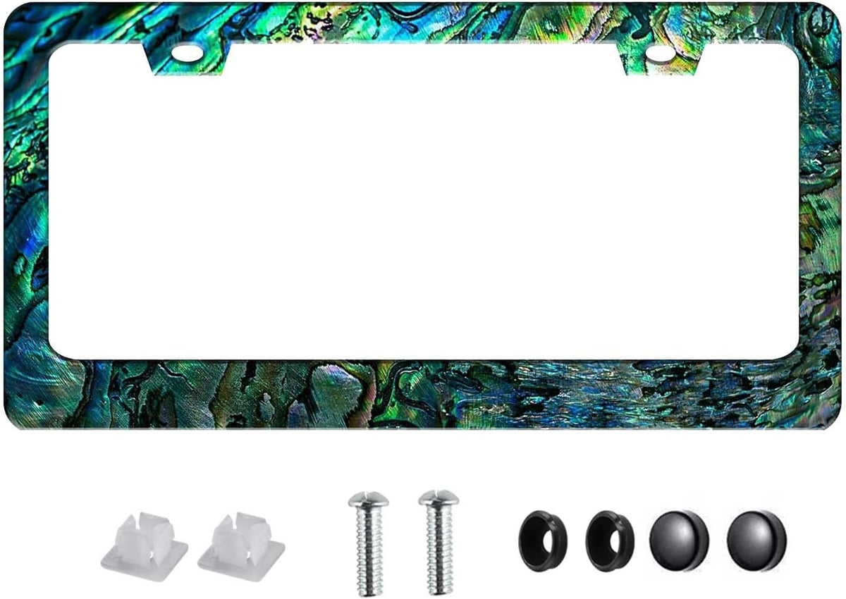 Abalone License Plate Frame-Faux Abalone Car License Plate Holder Auto Accessory Bracket Metal License Plate Frames Abalone-1Pcs