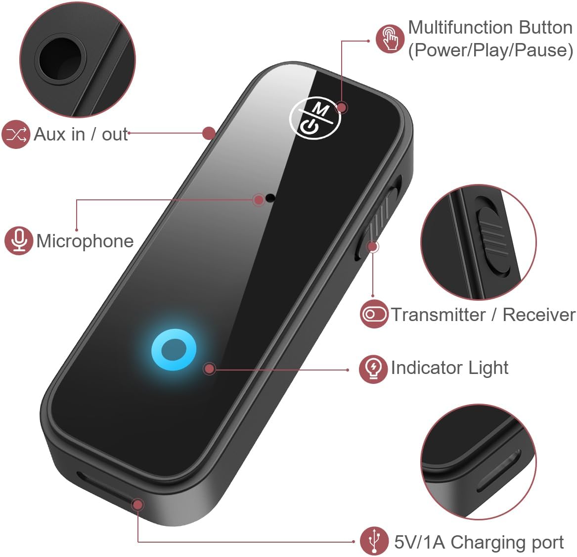 LOFICOPER Bluetooth AUX Adapter for Car, Bluetooth 5.3 Transmitter Receiver, 3.5mm Wireless Audio Receiver with Hands-Free Call, for Car, Home Stereo, Wired Headphones, Speaker, 2 Pack