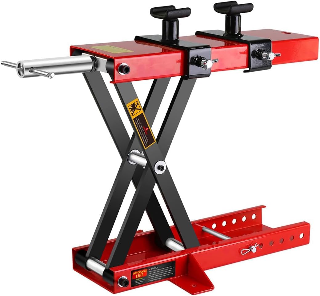 Motorcycle Scissor Lift Jack 1100LBS, Heavy Duty Bike Lift with Safety Lock Pin & Non-Slip Saddle, 3.7"-18.7" Lift Range for Cruisers, ATVs, Dirt Bikes