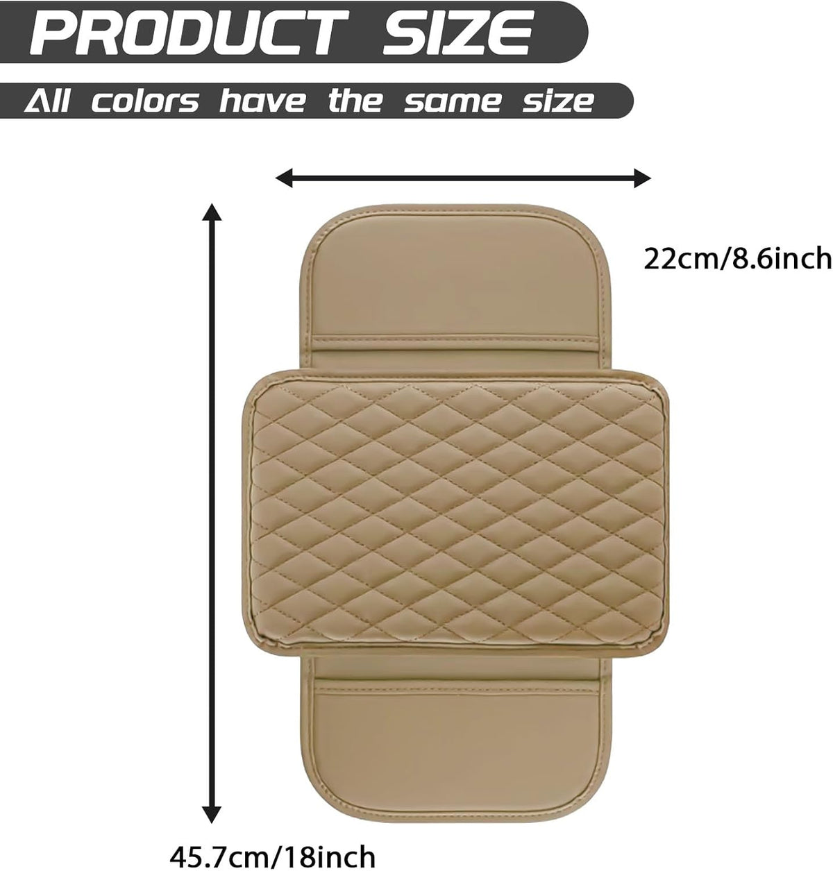 Car Center Console Cover, Upgraded Leather Arm Rest Cover for Car SUV, Car Middle Armrest Console Cover with 2 Storage Bags Scratch Resistant Waterproof Universal Car Accessories (Beige)