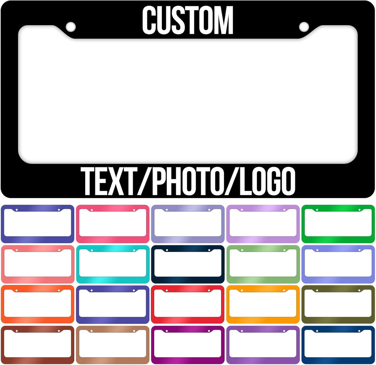 Custom License Plate Frame – Personalized License Plate Holder with Photo & Text – Rust-Proof Aluminum Car Tag Cover for Front/Rear, Car Accessory for Men & Women, Includes Screws, 12"x6" (2 Holes)