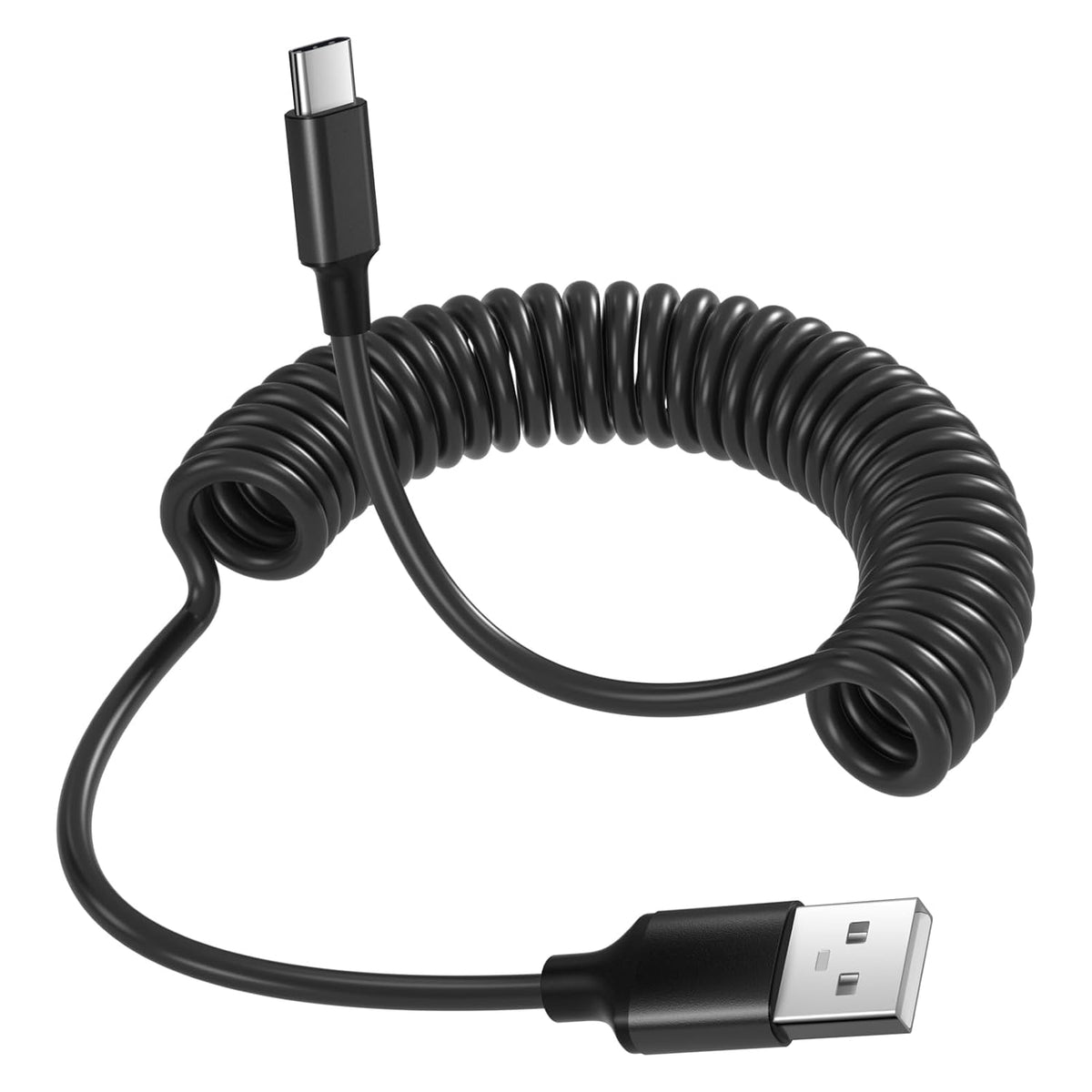 Coiled USB C Cable for Carplay 3ft, Retractable USB A to USB Type C Fast Charging Cord 60W 3A for iPhone 16 15 Pro Max Plus