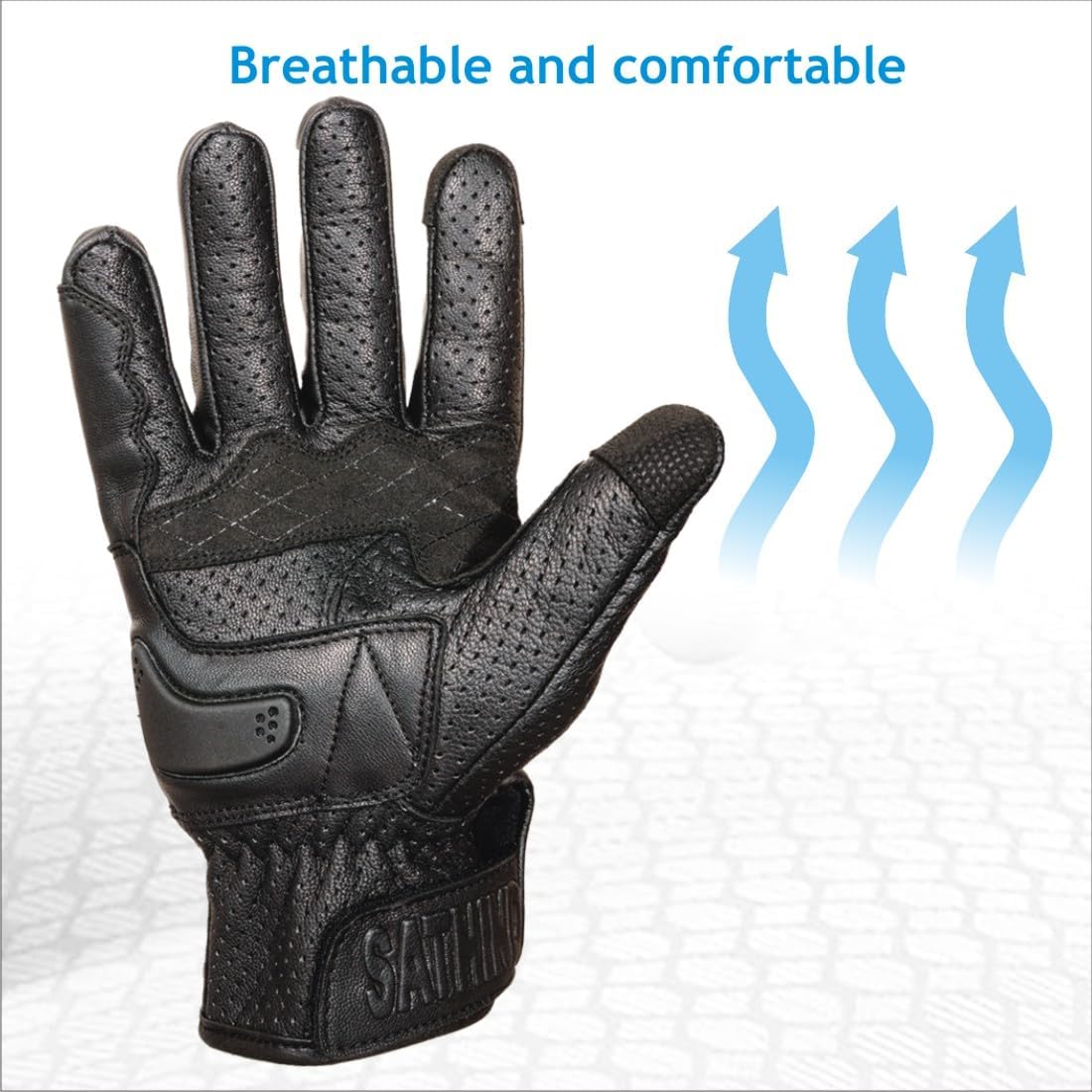 Leather Motorcycle Gloves for Men and Women | Touchscreen | Full Finger | Goatskin Leather Hard Knuckle Motorcycle Riding Gloves (Perforated, X-Large)