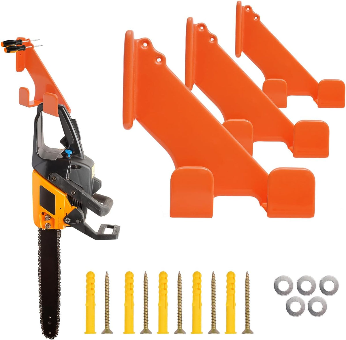 Chainsaw Holder, 3 Pack Wall Mounted Chainsaw Hanger, Scratch-Resistant Chain Saw Holder, Garage Organization Chainsaw Rack, Space-Saving Design Ideal for Garage, Workshop, Storage