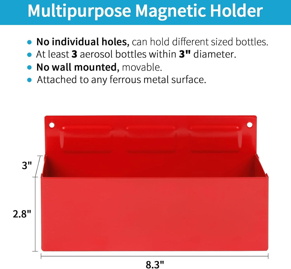 Magnetic Aerosol Spray Can Holder, Magnet Toolbox Bottle Holder, Tool Box Storage Rack for Garage and Home, Craft Workspace, Mechanic Paint Bottle Can Organizer, Red, 3"x8.3"